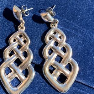 Dropping Braid Silvertone pierced earrings